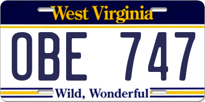 WV license plate OBE747