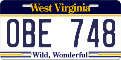 WV license plate OBE748
