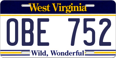 WV license plate OBE752