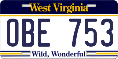 WV license plate OBE753