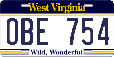 WV license plate OBE754
