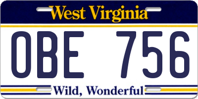 WV license plate OBE756
