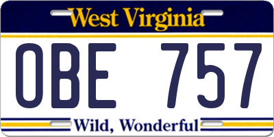 WV license plate OBE757