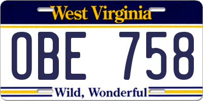 WV license plate OBE758