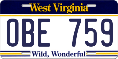 WV license plate OBE759