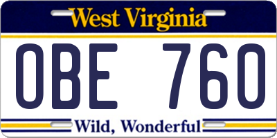 WV license plate OBE760