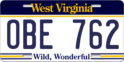 WV license plate OBE762