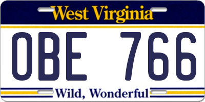 WV license plate OBE766