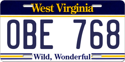 WV license plate OBE768