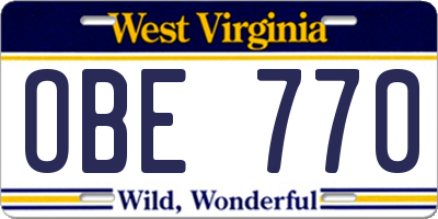 WV license plate OBE770