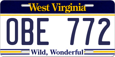WV license plate OBE772