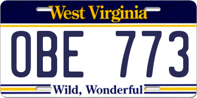 WV license plate OBE773
