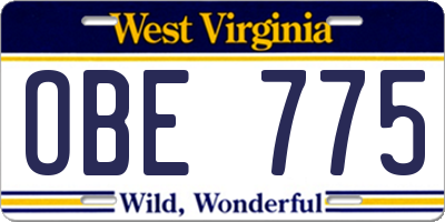 WV license plate OBE775