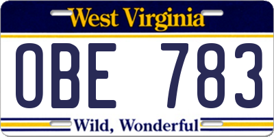 WV license plate OBE783