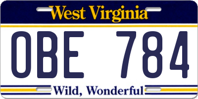 WV license plate OBE784