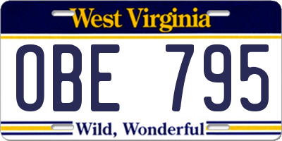 WV license plate OBE795