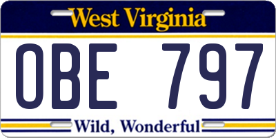 WV license plate OBE797