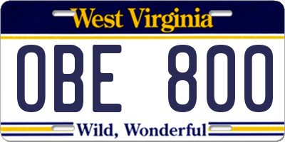 WV license plate OBE800
