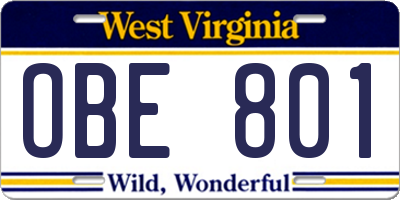 WV license plate OBE801