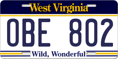 WV license plate OBE802