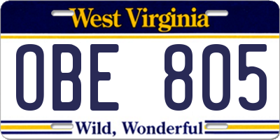 WV license plate OBE805