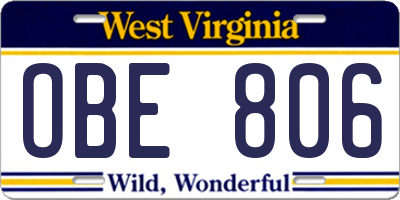 WV license plate OBE806