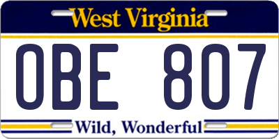 WV license plate OBE807