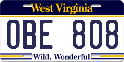 WV license plate OBE808