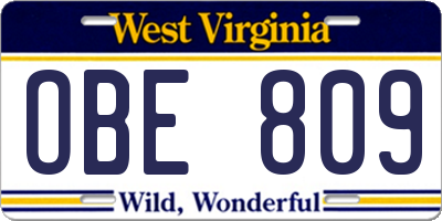 WV license plate OBE809