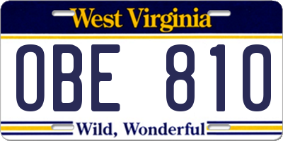 WV license plate OBE810