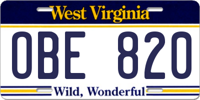 WV license plate OBE820