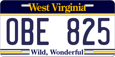 WV license plate OBE825
