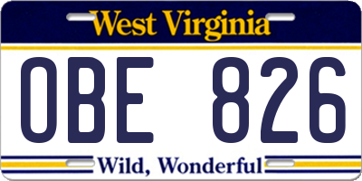 WV license plate OBE826