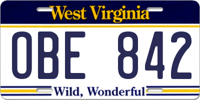 WV license plate OBE842