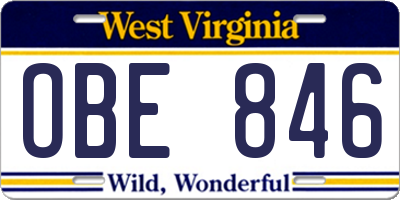 WV license plate OBE846