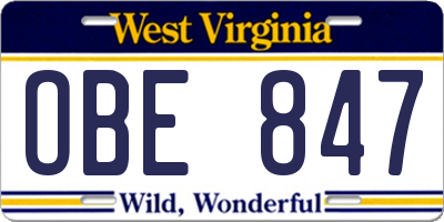 WV license plate OBE847