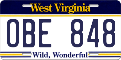 WV license plate OBE848
