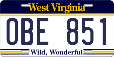 WV license plate OBE851