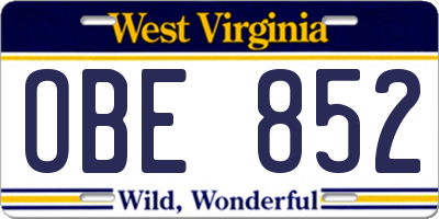 WV license plate OBE852