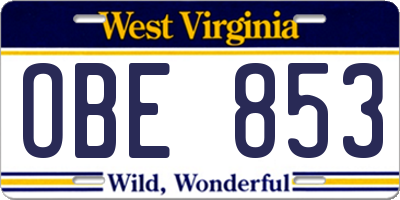 WV license plate OBE853