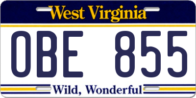 WV license plate OBE855