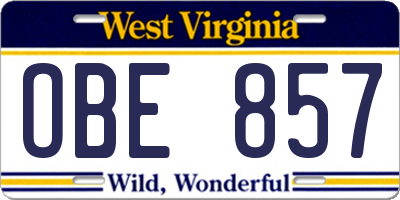 WV license plate OBE857