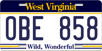 WV license plate OBE858