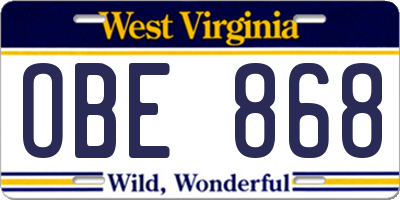 WV license plate OBE868
