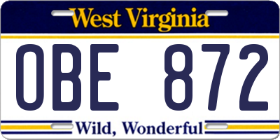 WV license plate OBE872