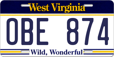 WV license plate OBE874