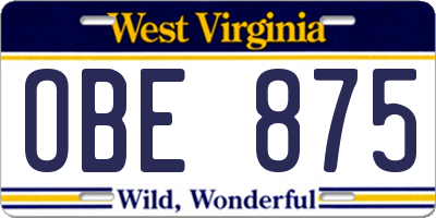 WV license plate OBE875