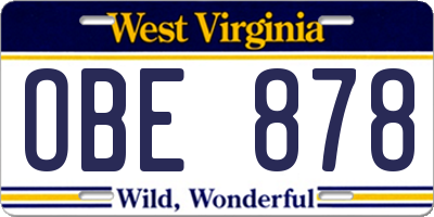 WV license plate OBE878