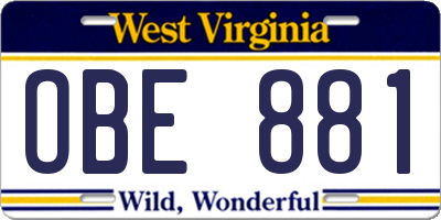 WV license plate OBE881