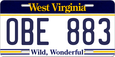 WV license plate OBE883